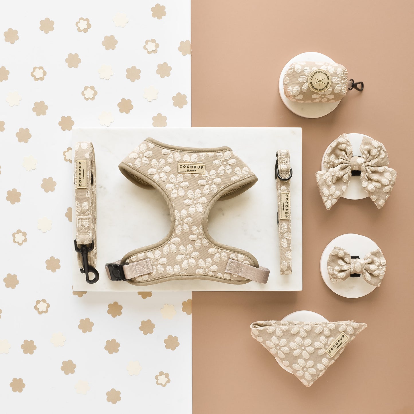 Luxe Adjustable Neck HARNESS- Mocha Flower