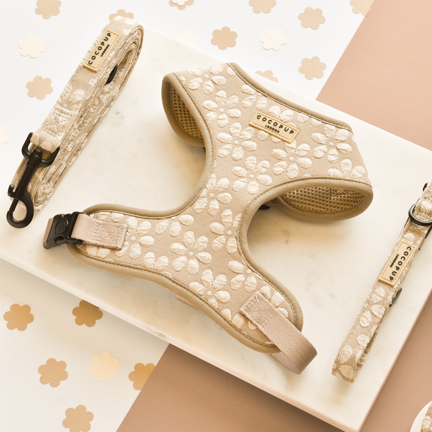 Luxe Adjustable Neck HARNESS- Mocha Flower